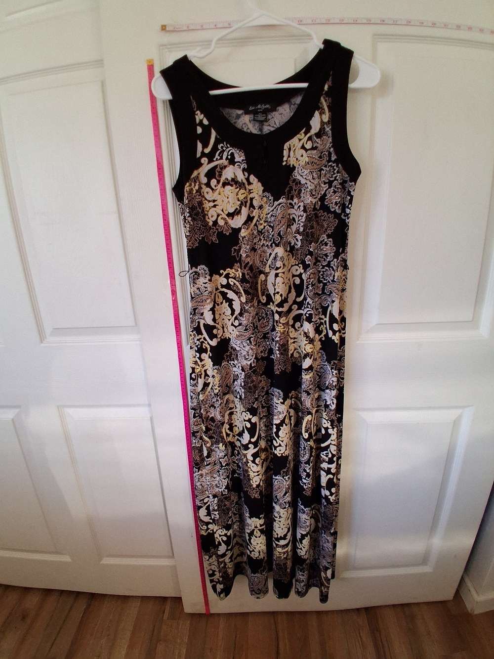 Black Sleeveless Maxi Dress with Gold & Cream Baroque Print